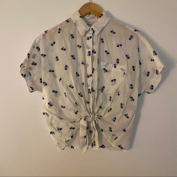 Madewell short sleeve tie-front popover blouse - Picture 1 of 3